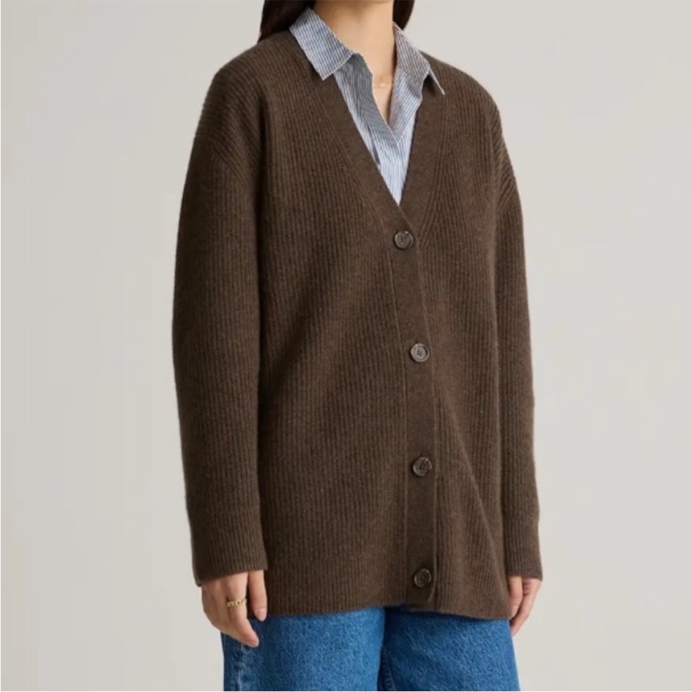 Quince Mongolian Cashmere Oversized Boyfriend Cardigan Sweater in Brown Sz S - Picture 2 of 11
